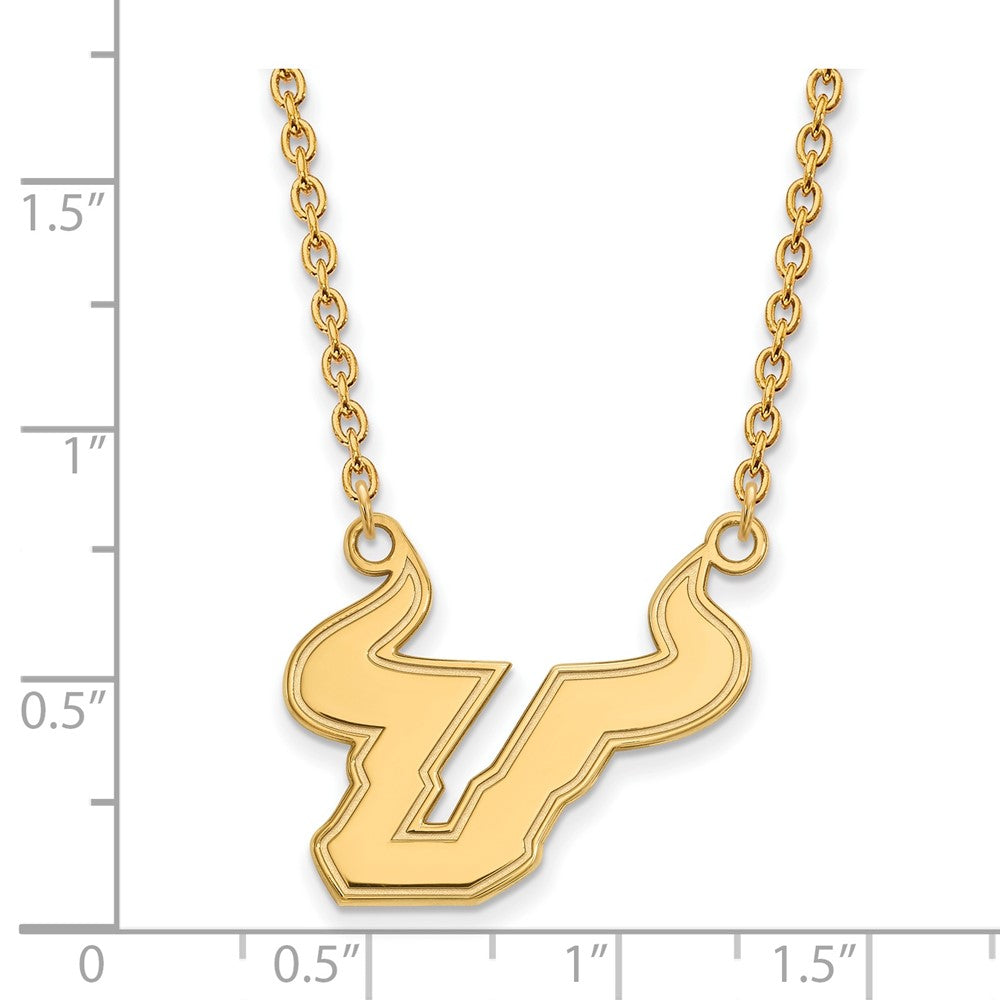 Vergoldet Sterlingsilber Logoart University Of South Florida Bull Groß Anhänger 18 Zoll Halskette