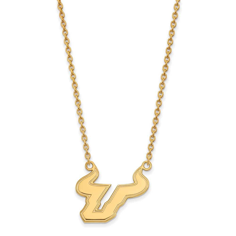 Vergoldet Sterlingsilber Logoart University Of South Florida Bull Groß Anhänger 18 Zoll Halskette
