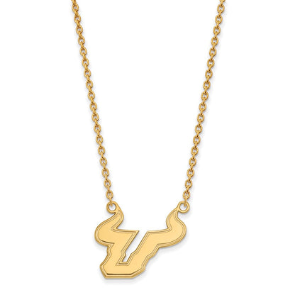 Vergoldet Sterlingsilber Logoart University Of South Florida Bull Groß Anhänger 18 Zoll Halskette