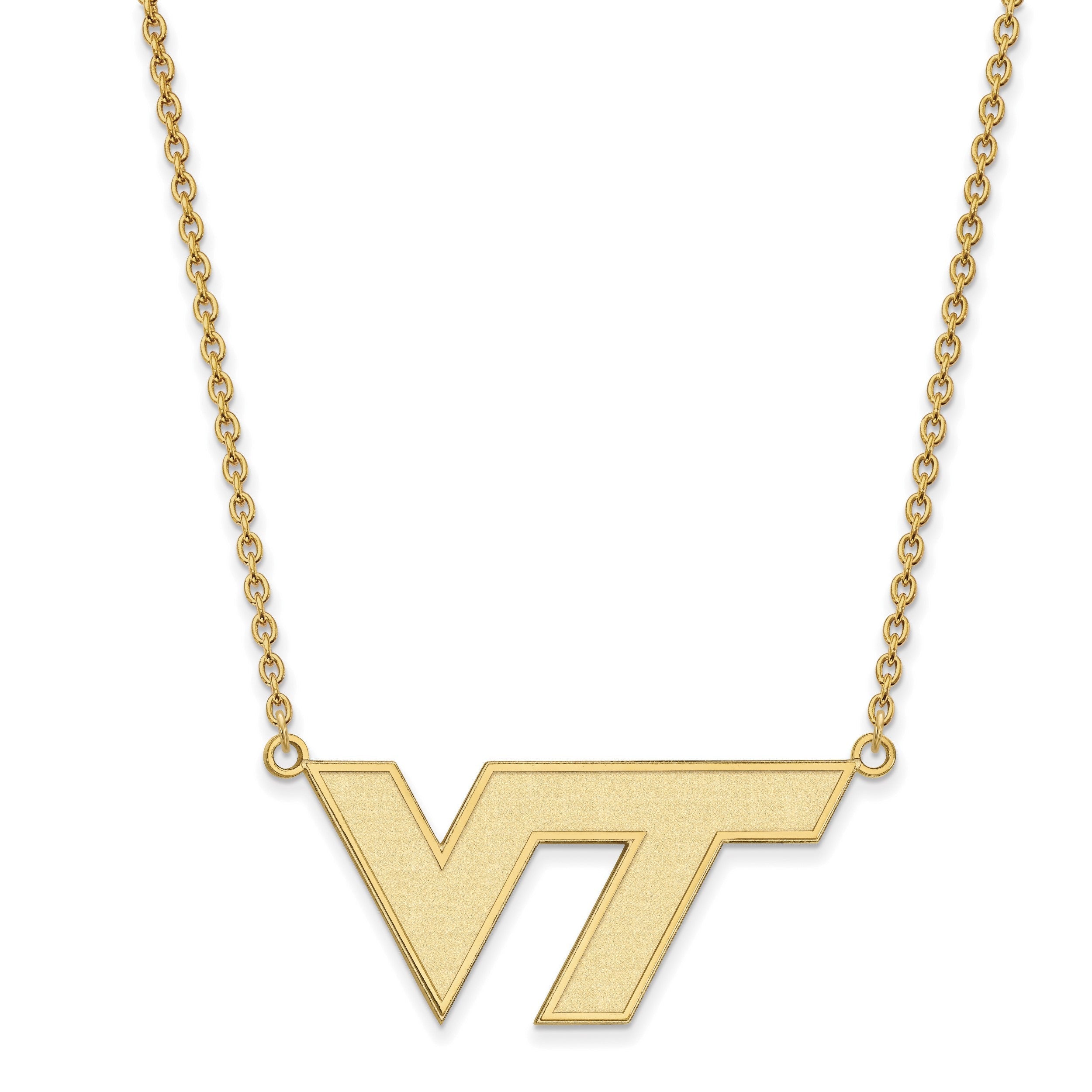 10K Gelbgold Logoart Virginia Tech V T Groß Anhänger 18 Zoll Halskette