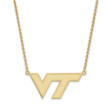 Vergoldet Sterlingsilber Logoart Virginia Tech V T Groß Anhänger 18 Zoll Halskette