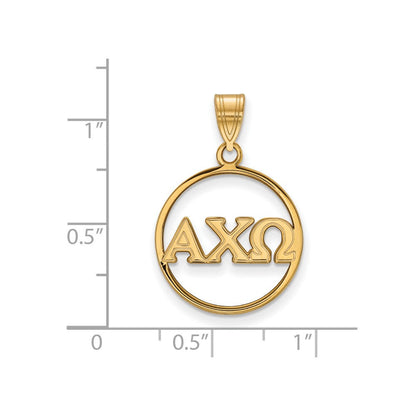Vergoldet Sterlingsilber Logoart Alpha Chi Omega Sorority Greek Buchstaben Groß Kreis Anhänger