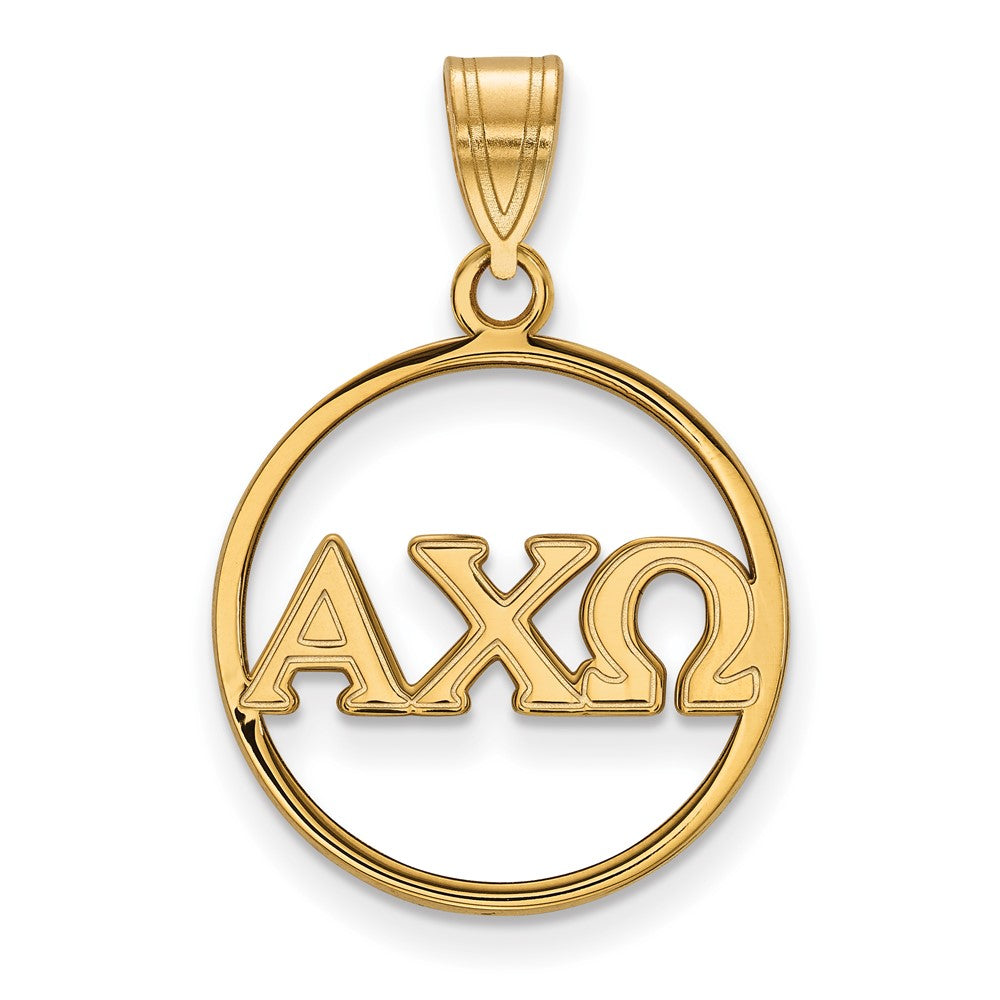 Vergoldet Sterlingsilber Logoart Alpha Chi Omega Sorority Greek Buchstaben Groß Kreis Anhänger