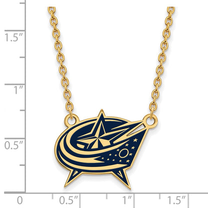 Vergoldet Sterlingsilber Nhl Logoart Columbus Blau Jacken Groß Emailliert Anhänger 18 Zoll Halskette