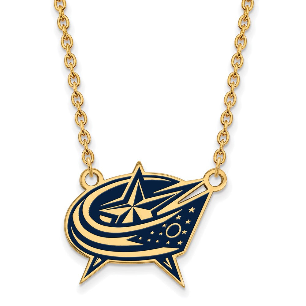 Vergoldet Sterlingsilber Nhl Logoart Columbus Blau Jacken Groß Emailliert Anhänger 18 Zoll Halskette
