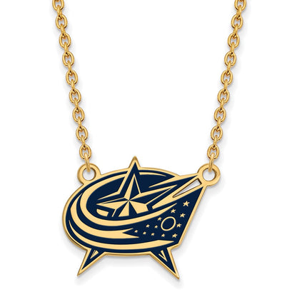 Vergoldet Sterlingsilber Nhl Logoart Columbus Blau Jacken Groß Emailliert Anhänger 18 Zoll Halskette