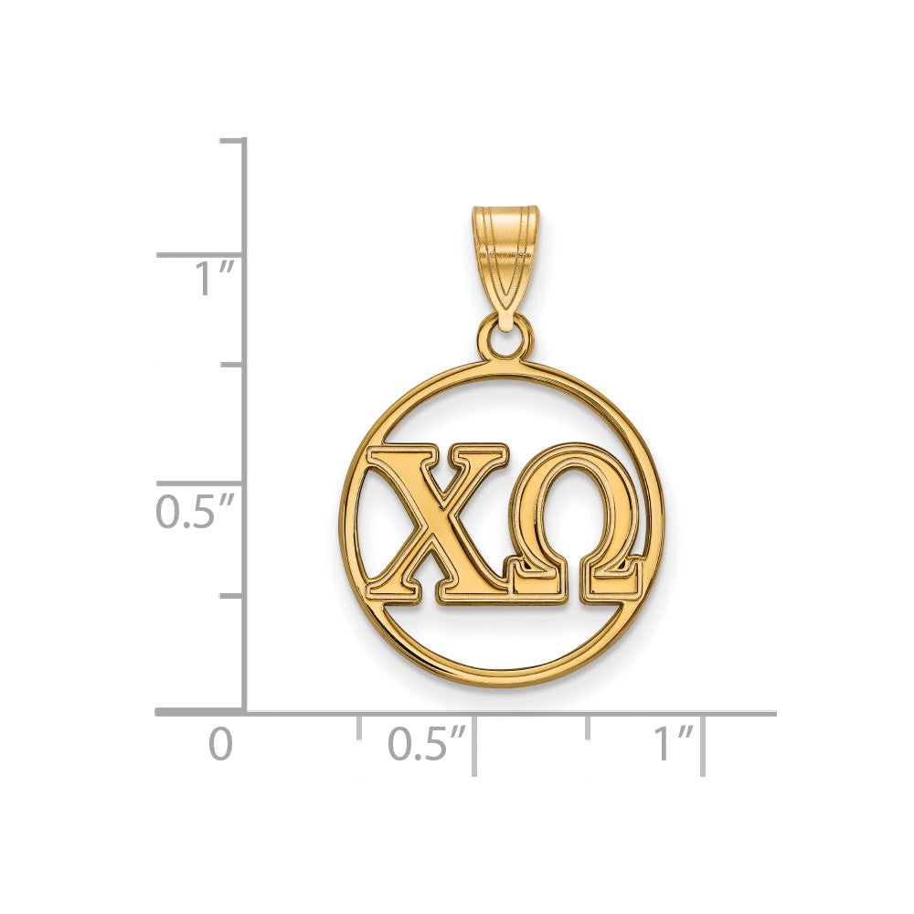 Vergoldet Sterlingsilber Logoart Chi Omega Sorority Greek Buchstaben Klein Kreis Anhänger