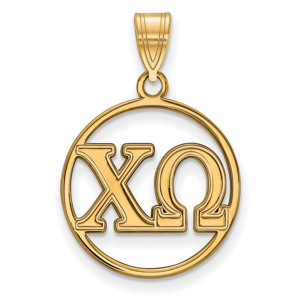 Vergoldet Sterlingsilber Logoart Chi Omega Sorority Greek Buchstaben Klein Kreis Anhänger
