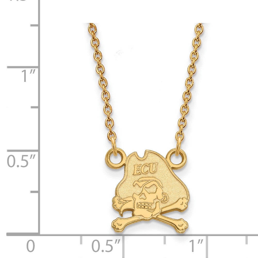 Vergoldet Sterlingsilber Logoart Ost Carolina University Pirat Klein Anhänger 18 Zoll Halskette