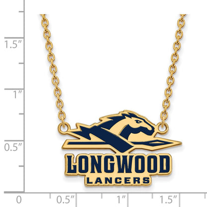Vergoldet Sterlingsilber Logoart Longwood University Lancers Groß Emailliert Anhänger 18 Zoll Halskette