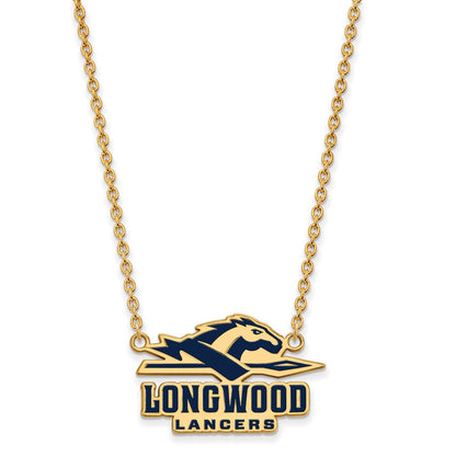 Vergoldet Sterlingsilber Logoart Longwood University Lancers Groß Emailliert Anhänger 18 Zoll Halskette