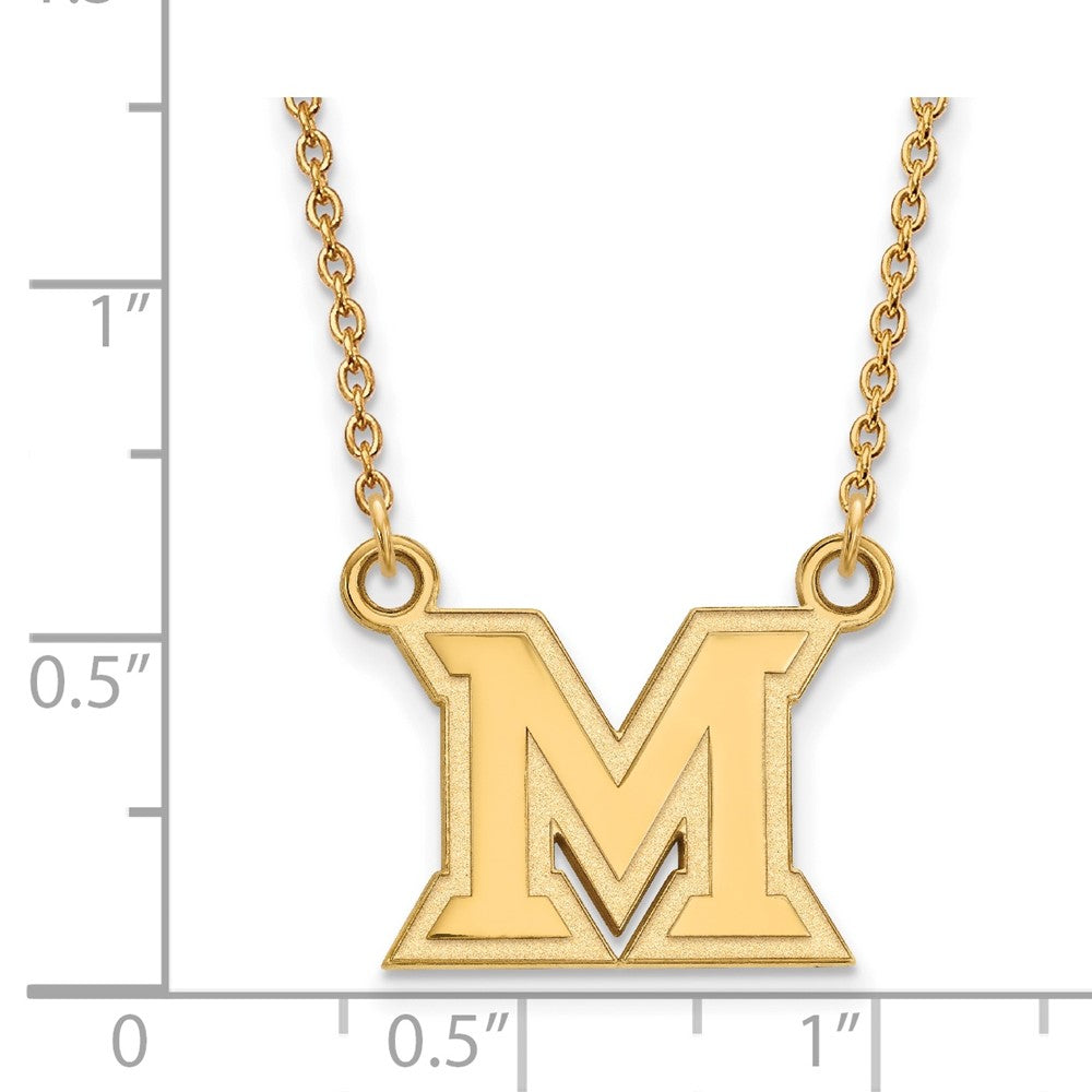 14K Gelbgold Logoart Miami University Ohio Buchstabe M Klein Anhänger 18 Zoll Halskette