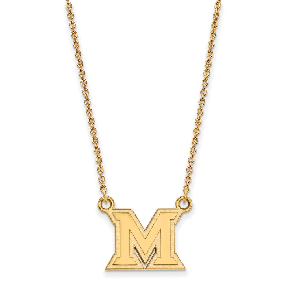 14K Gelbgold Logoart Miami University Ohio Buchstabe M Klein Anhänger 18 Zoll Halskette