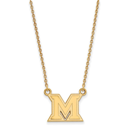 14K Gelbgold Logoart Miami University Ohio Buchstabe M Klein Anhänger 18 Zoll Halskette