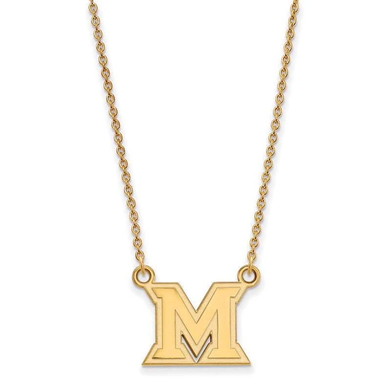 10K Gelbgold Logoart Miami University Ohio Buchstabe M Klein Anhänger 18 Zoll Halskette