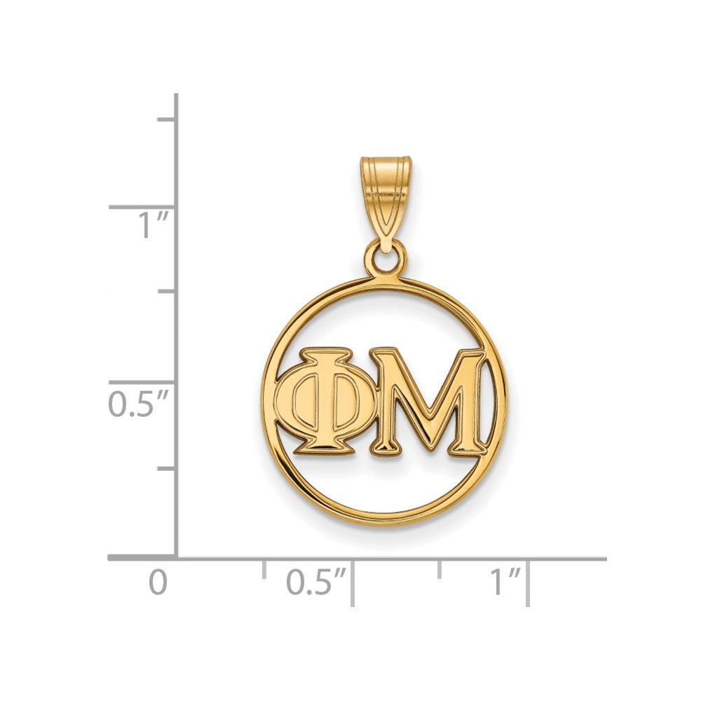 Vergoldet Sterlingsilber Logoart Phi Mu Sorority Greek Buchstaben Mittel Kreis Anhänger