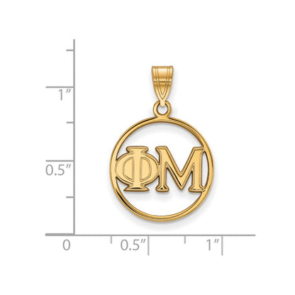 Vergoldet Sterlingsilber Logoart Phi Mu Sorority Greek Buchstaben Mittel Kreis Anhänger