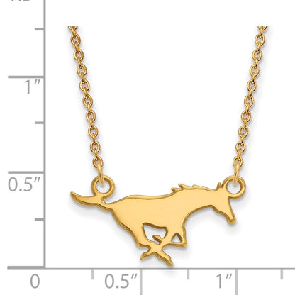 10K Gelbgold Logoart Southern Methodist University Mustang Klein Anhänger 18 Zoll Halskette
