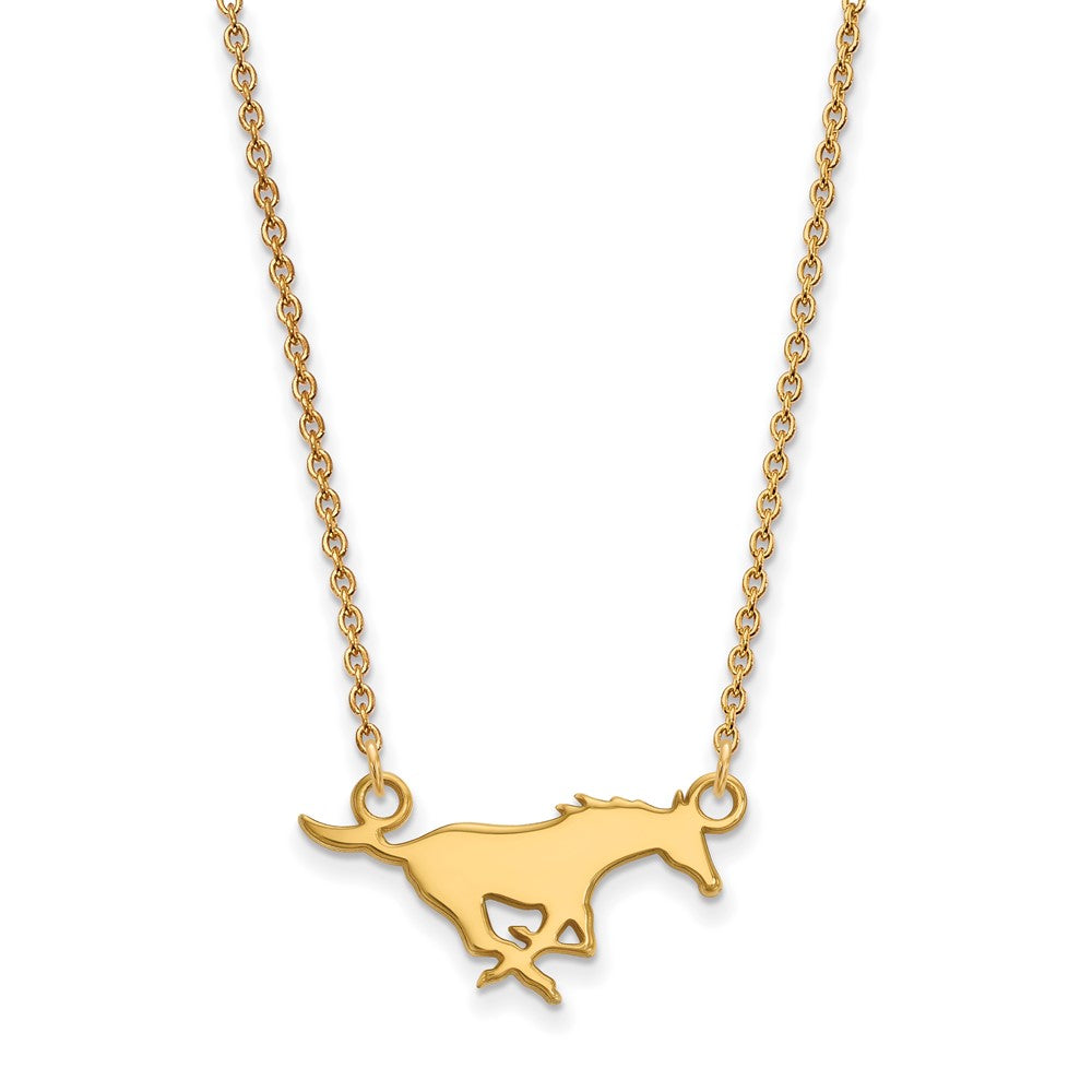 Vergoldet Sterlingsilber Logoart Southern Methodist University Mustang Klein Anhänger 18 Zoll Halskette