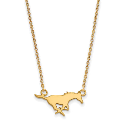 10K Gelbgold Logoart Southern Methodist University Mustang Klein Anhänger 18 Zoll Halskette
