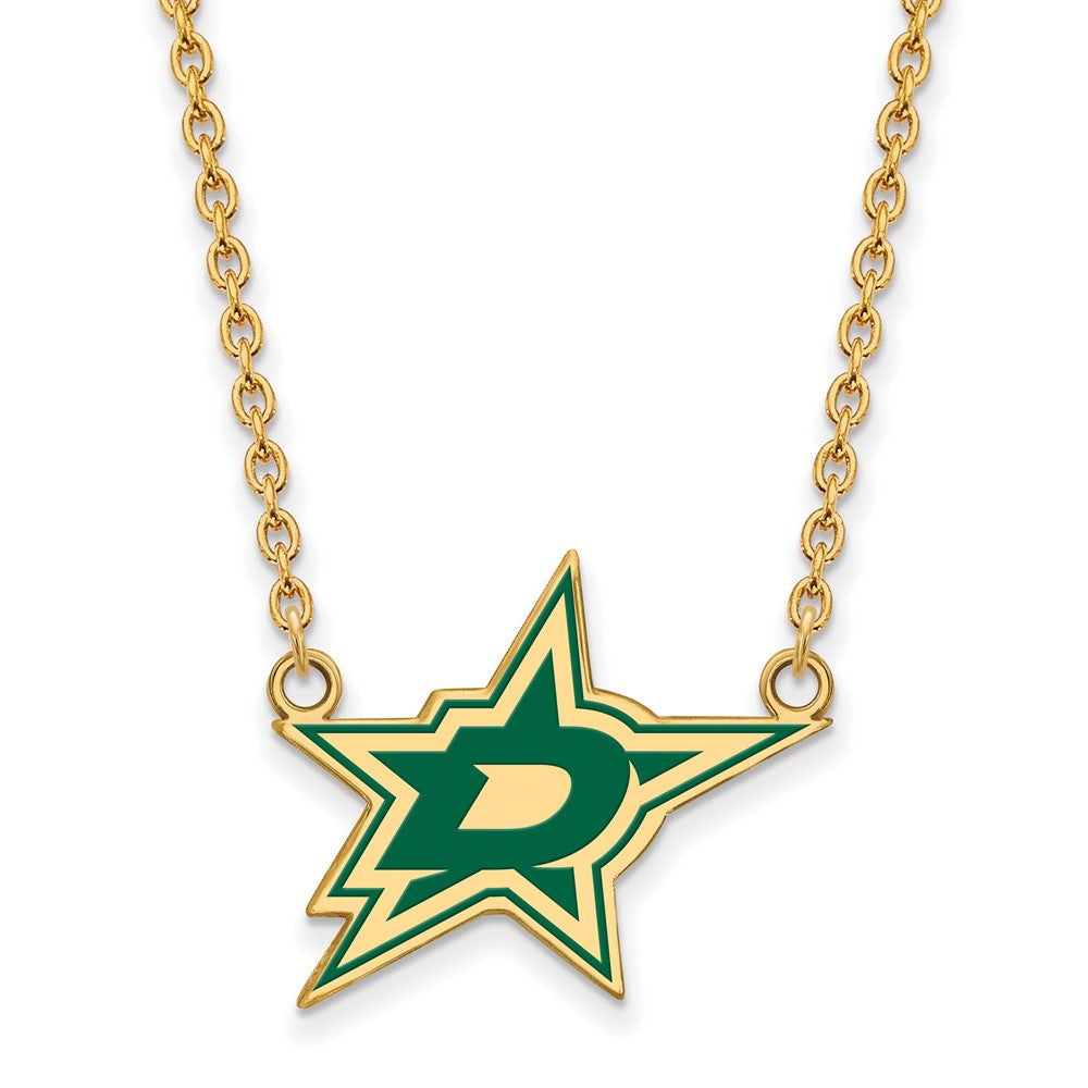 Vergoldet Sterlingsilber Nhl Logoart Dallas Sterne Groß Emailliert Anhänger 18 Zoll Halskette