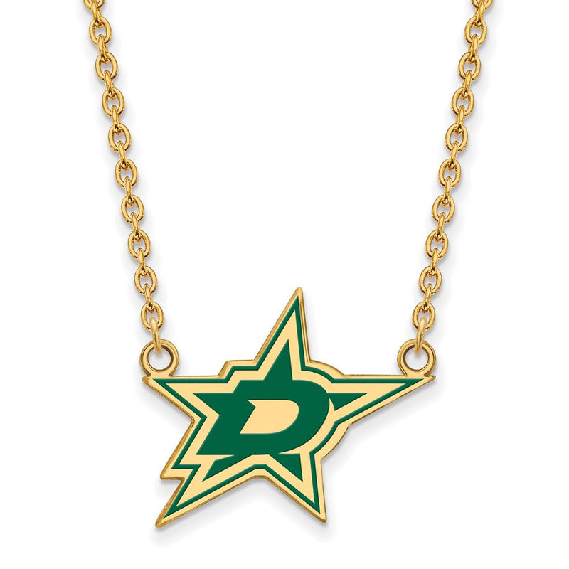 Vergoldet Sterlingsilber Nhl Logoart Dallas Sterne Groß Emailliert Anhänger 18 Zoll Halskette