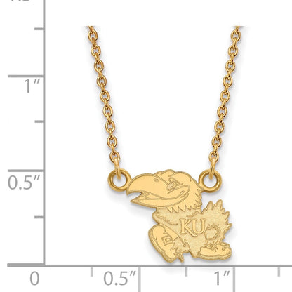 Vergoldet Sterlingsilber Logoart University Of Kansas Jayhawk Klein Anhänger 18 Zoll Halskette