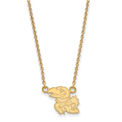 Vergoldet Sterlingsilber Logoart University Of Kansas Jayhawk Klein Anhänger 18 Zoll Halskette
