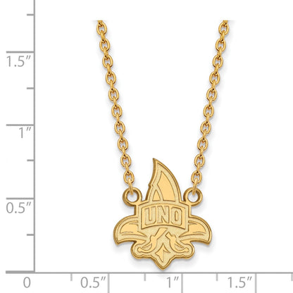 Vergoldet Sterlingsilber Logoart University Of New Orleans U N O Groß Anhänger 18 Zoll Halskette