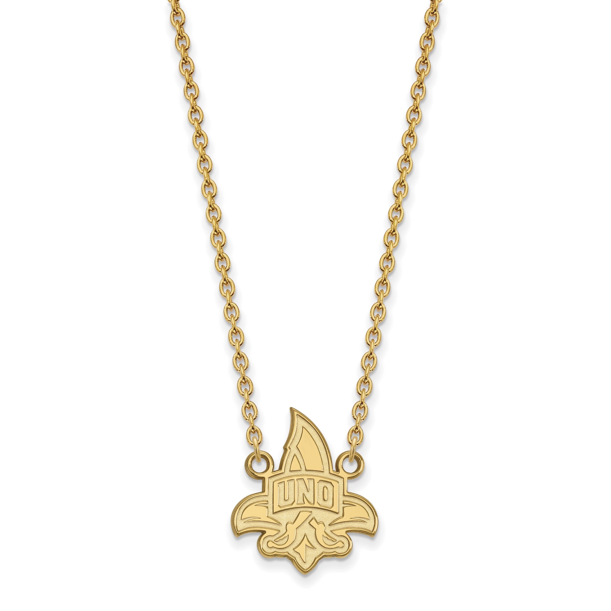 Vergoldet Sterlingsilber Logoart University Of New Orleans U N O Groß Anhänger 18 Zoll Halskette