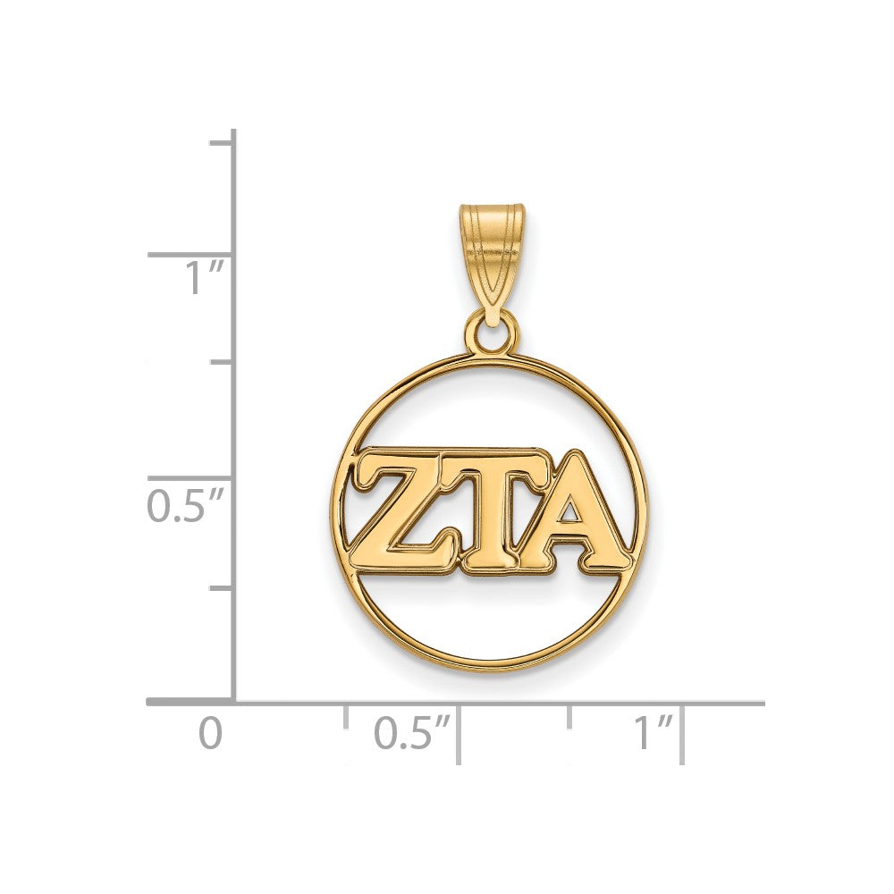 Vergoldet Sterlingsilber Logoart Zeta Tau Alpha Sorority Greek Buchstaben Mittel Kreis Anhänger