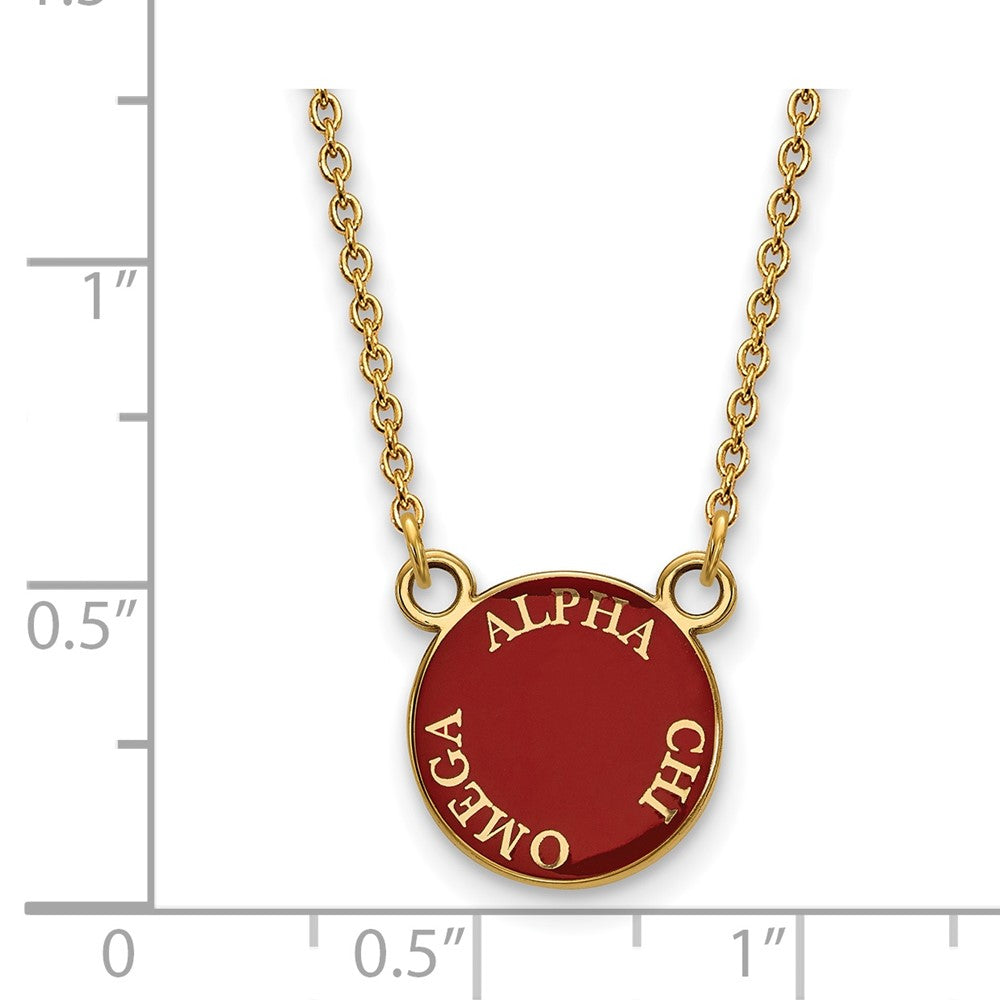 Vergoldet Sterlingsilber Logoart Alpha Chi Omega Sorority Text Klein Farbe Emaille Anhänger 18 Zoll Halskette