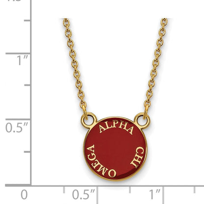 Vergoldet Sterlingsilber Logoart Alpha Chi Omega Sorority Text Klein Farbe Emaille Anhänger 18 Zoll Halskette