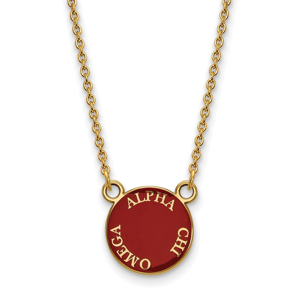 Vergoldet Sterlingsilber Logoart Alpha Chi Omega Sorority Text Klein Farbe Emaille Anhänger 18 Zoll Halskette