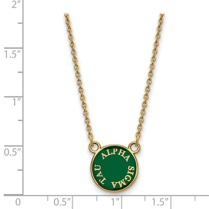 Vergoldet Sterlingsilber Logoart Alpha Sigma Tau Extra Sorority Text Klein Farbe Emaille Anhänger 18 Zoll Halskette