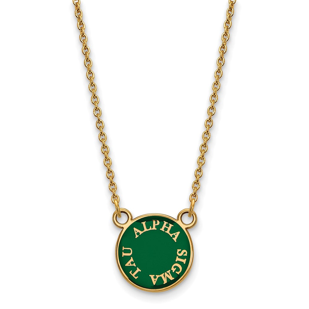 Vergoldet Sterlingsilber Logoart Alpha Sigma Tau Extra Sorority Text Klein Farbe Emaille Anhänger 18 Zoll Halskette
