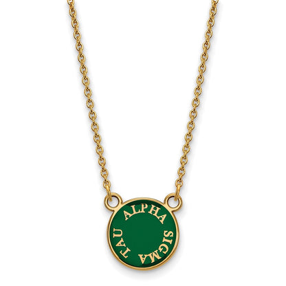 Vergoldet Sterlingsilber Logoart Alpha Sigma Tau Extra Sorority Text Klein Farbe Emaille Anhänger 18 Zoll Halskette