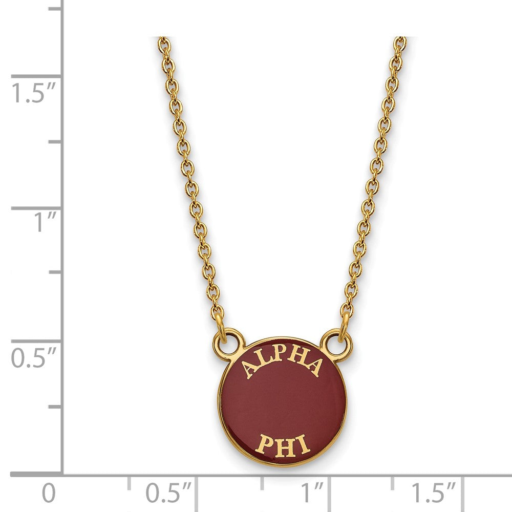 Vergoldet Sterlingsilber Logoart Alpha Phi Sorority Text Klein Farbe Emaille Anhänger 18 Zoll Halskette
