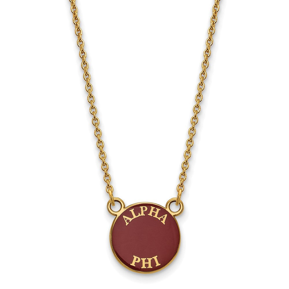Vergoldet Sterlingsilber Logoart Alpha Phi Sorority Text Klein Farbe Emaille Anhänger 18 Zoll Halskette