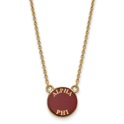 Vergoldet Sterlingsilber Logoart Alpha Phi Sorority Text Klein Farbe Emaille Anhänger 18 Zoll Halskette
