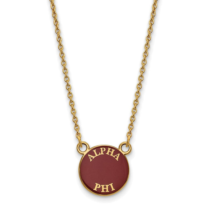 Vergoldet Sterlingsilber Logoart Alpha Phi Sorority Text Klein Farbe Emaille Anhänger 18 Zoll Halskette