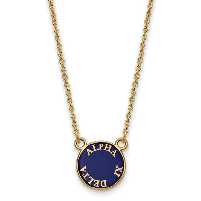 Vergoldet Sterlingsilber Logoart Alpha Xi Delta Sorority Text Klein Farbe Emaille Anhänger 18 Zoll Halskette