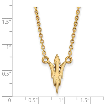 10K Gelbgold Logoart Arizona State University Pitchfork Groß Anhänger 18 Zoll Halskette