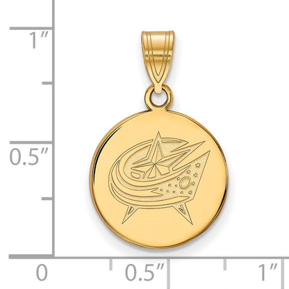 10K Gelbgold Nhl Logoart Columbus Blau Jacken Mittel Plättchen Anhänger