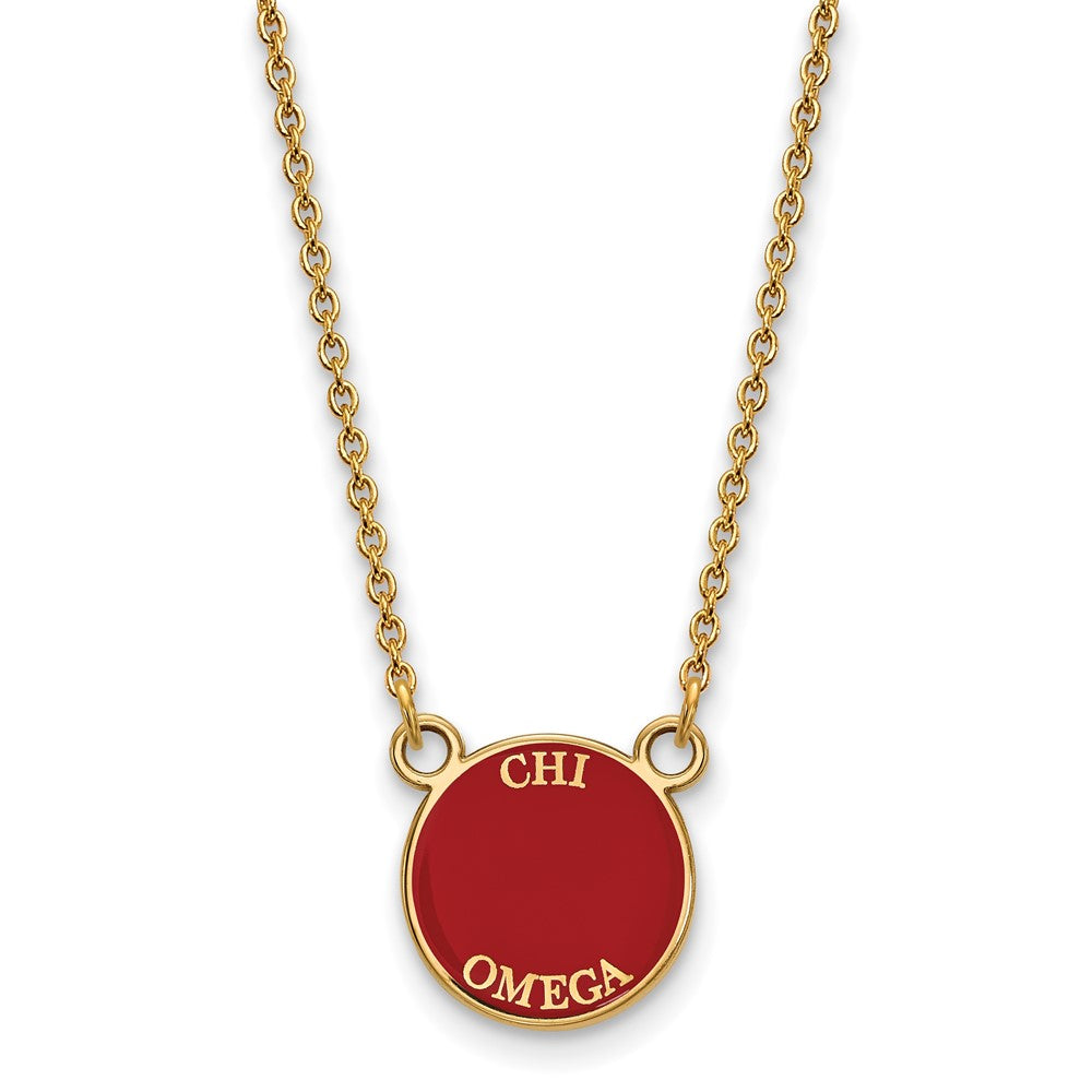 Vergoldet Sterlingsilber Logoart Chi Omega Extra Sorority Text Klein Farbe Emaille Anhänger 18 Zoll Halskette