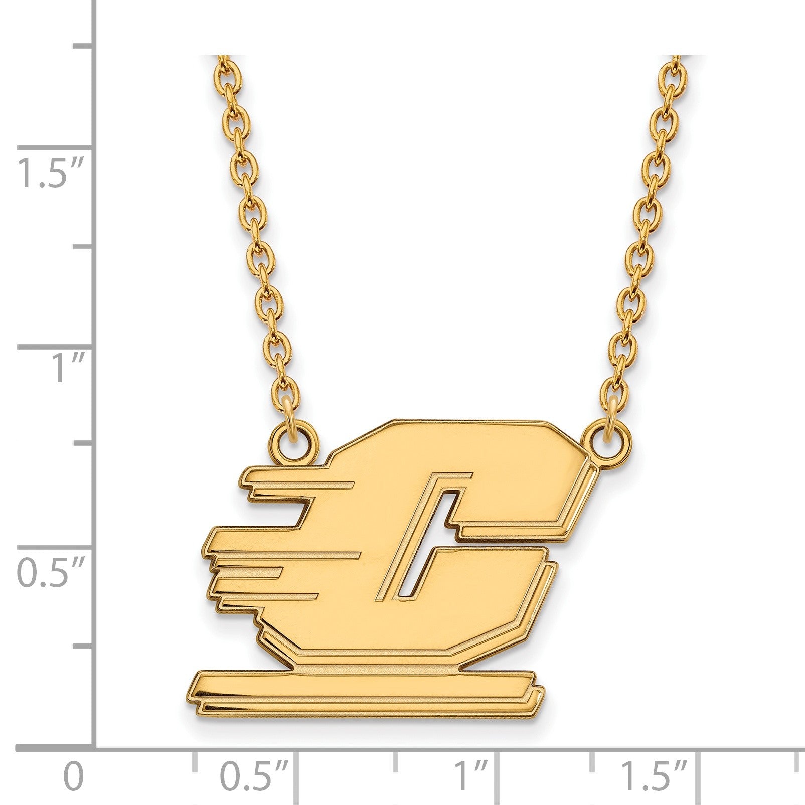 Vergoldet Sterlingsilber Logoart Central Michigan University Buchstabe C Groß Anhänger 18 Zoll Halskette