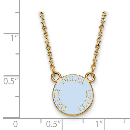 Vergoldet Sterlingsilber Logoart Delta Sorority Text Klein Farbe Emaille Anhänger 18 Zoll Halskette