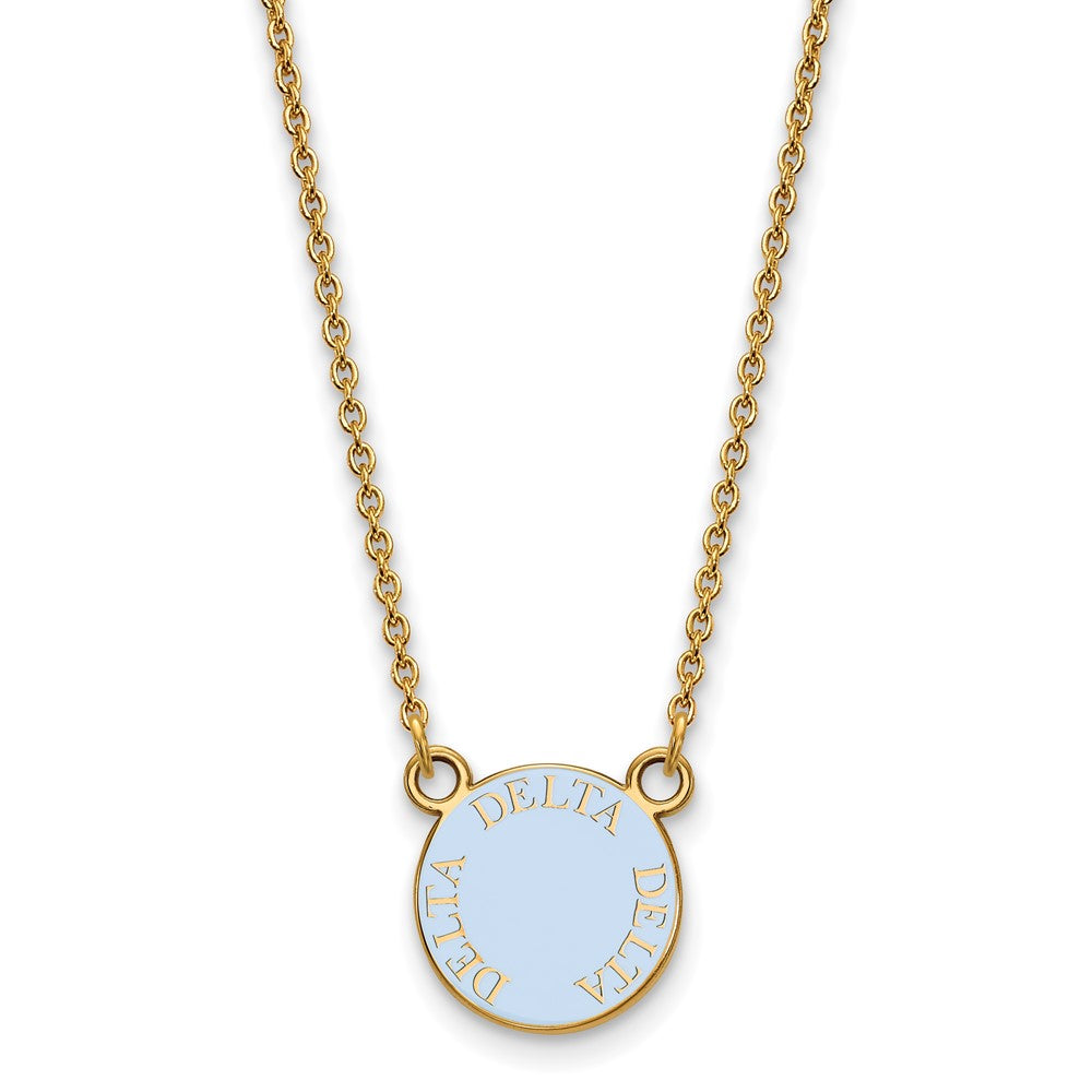 Vergoldet Sterlingsilber Logoart Delta Sorority Text Klein Farbe Emaille Anhänger 18 Zoll Halskette