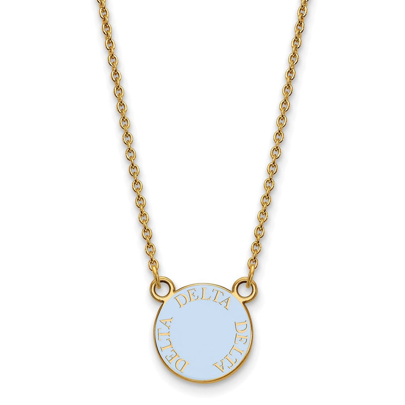 Vergoldet Sterlingsilber Logoart Delta Sorority Text Klein Farbe Emaille Anhänger 18 Zoll Halskette