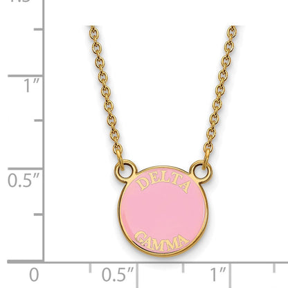 Vergoldet Sterlingsilber Logoart Delta Gamma Sorority Text Klein Farbe Emaille Anhänger 18 Zoll Halskette